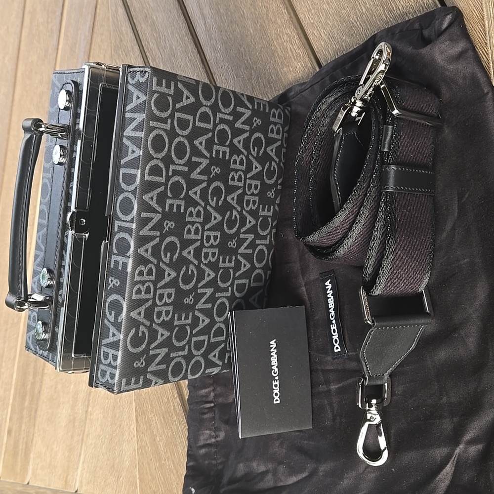 Dolce & Gabbana Gray Briefcase with Monogram Pattern